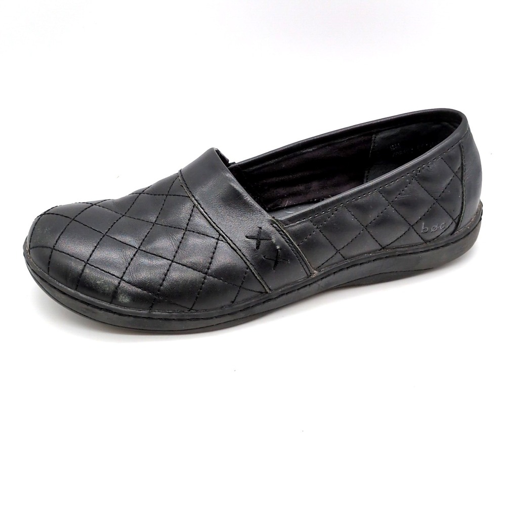b.o.c. Shoes Womens‎ Black 9 Leather Loafers Quilted Slip On Stretch Comfort